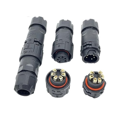 Wasserdichte Kabelverbinder M20 Wasserdichter Stecker 2 3 4 5 6 Pin Lötfreie Schraubverdrahtung Push-Pull Selbstsichernde Luftfahrt-Industrie-Panel-Buchse(Male Female Butt,5P) von DAISHUJIE