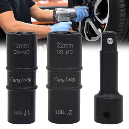 DAJASD 3 Stück Doppelkopf Schlagschrauber Nuss Set, Doppelkopf Radmutternschlüssel, 1/2 Zoll Doppelkopf Radmuttern Nuss 17x19mm&21x22mm für Schlagschrauber Nüsse Werkzeug 1/2" von DAJASD