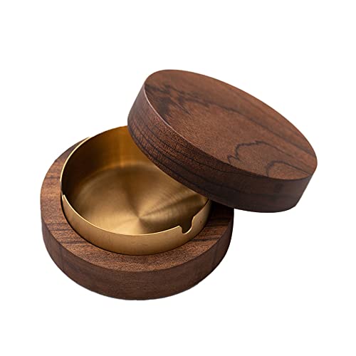 DAJASD Aschenbecher für Draussen, Aschenbecher Mit Deckel, Edelstahl Nussbaum Windaschenbecher, Anti-Flugasche Massivholz Aschenbecher für Draussen Innen Büro Wohnzimmer - 10.4 X10.4 X 4.5cm von DAJASD