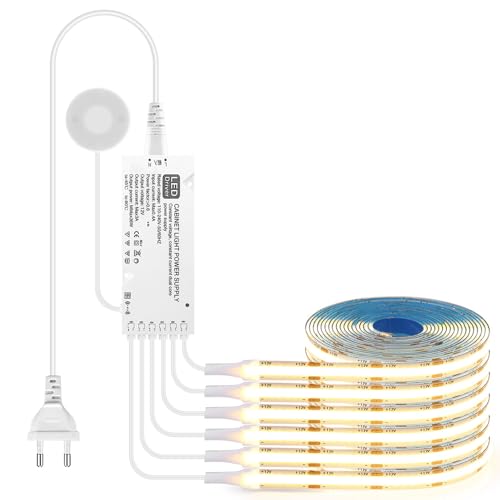 DAJASD COB LED Streifen 1M, 6 Rollen 12V Dimmbar 2700K Akustikpaneele LED Strip Selbstklebend, Touch Dimmschalter Schneidbar, Flexibel LED Band für DIY Heim Dekoration, Spiegel, Vitrinenbeleuchtung von DAJASD