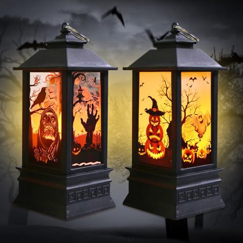 DAJASD Halloween Deko Kerzenlaterne, 2Pcs 20cm Halloween Laterne Outdoor,Halloween Deko Kürbis Laterne,LED Kürbis Laterne,Halloween LED Kerzenlaterne,Halloween Deko Laternen Für Gärten Halloween Party von DAJASD
