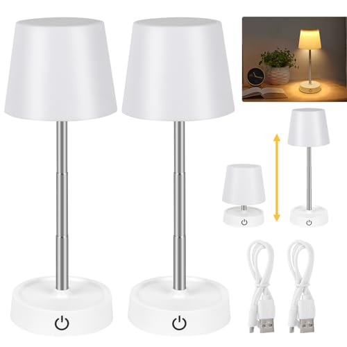 DAJASD LED Tischleuchte Kabellos, 2er Set LED Nachttischlampe Touch Dimmbar, Höhenverstellbar, Kleine Tischlampe Akku, Tragbar Nachtlicht für Camping Schlafzimmer Wohnzimmer und Kinderzimmer von DAJASD