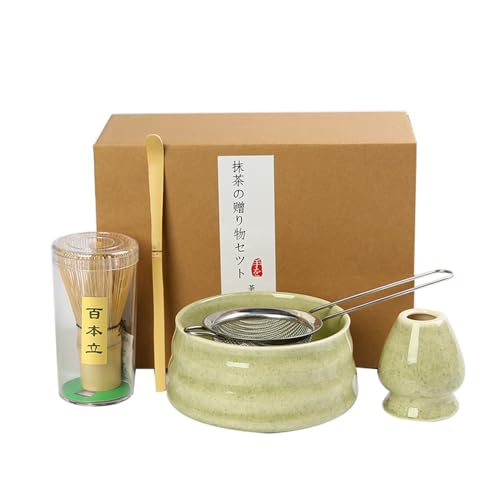 DAJASD Matcha Set, 5 Stück Matcha Besen Set mit Matcha-Schneebesen, Matcha-Schale, Teelöffel, Keramiklöffelhalter, Matcha-Sieb, 17oz Matcha Zubehör für Matcha-Liebhaber - Matcha Grün von DAJASD