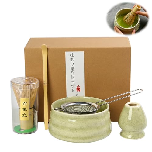 DAJASD Matcha Set, 5 Stück Matcha Besen Set mit Matcha-Schneebesen, Matcha-Schale, Teelöffel, Keramiklöffelhalter, Matcha-Sieb, 17oz Matcha Zubehör für Matcha-Liebhaber - Matcha Grün von DAJASD