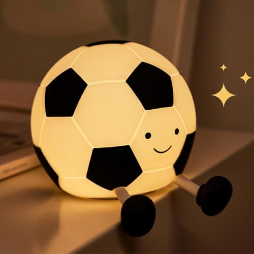 DAJASD Nachtlicht Kinder, 3 Dimmbare Fußball Lampe, Soft Touch Nachttischlampe Kinder aus Silikon mit Timerfunktion, Cute Wiederaufladbar Nachtlampe Kinder, Fußball Geschenk für Schlafzimmer Deko von DAJASD