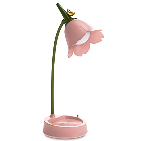 DAJASD Schreibtischlampe Kinder, Schreibtischlampe Mädchen, Dimmbare LED Tischlampe mit 3 Farbtemperaturen und Flexibles Arm, für Kinder Schlafzimmer Café (Rosa, 39x15x12.5cm) von DAJASD