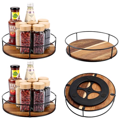DAJAVE 2 Stück Lazy Susan Drehteller Holz 23cm Drehteller Organizer Holz, 360° Drehbarer Drehtellers Küche Organizer Holzs für Schrank Kühlschrank Küchen Arbeitsplaatte von DAJAVE
