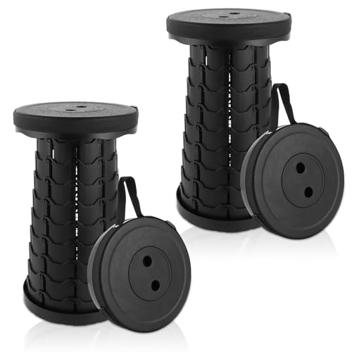 DAJAVE 2 Stück Teleskophocker, Camping Hocker Klappbarer, Faltbar Tragbarer Klapphocker mit großer Tragfähigkeit, Camping Hocker Faltbar für Outdoor Camping, Angeln, Indoor-Familien, Schwarz von DAJAVE