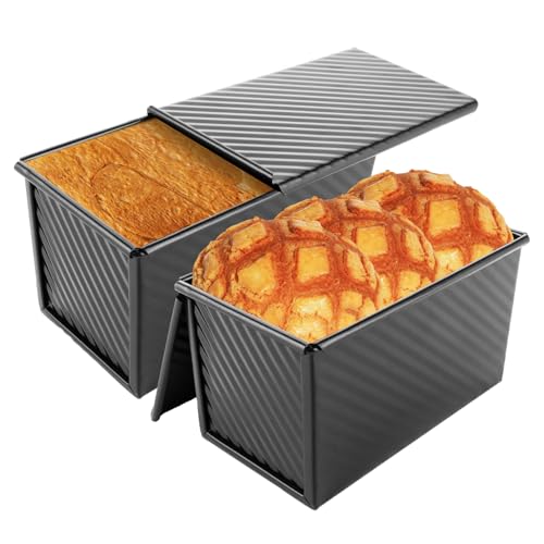 DAJAVE 2 Stück Toastbrot Backform Mit Deckel, 22x12x10cm Brotbackform aus Kohlenstoffstahl mit Deckel, Gold Toastbrotform Antihaft Brotbackform Ideal zum Backen von Brot, Toast Brot Backform von DAJAVE