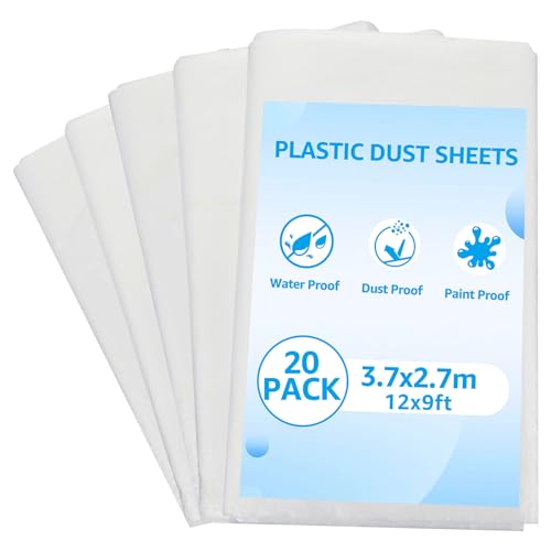 DAJAVE 20 Stück Set je 3m x 4m Maler Abdeckfolie Transparente Staubschutzfolie Plastikplane Allzweck-Folie, Abdeckfolie Maler 20er Pack Hochwertige Maler Abdeckfolie als Schmutz- & Staubschutz von DAJAVE
