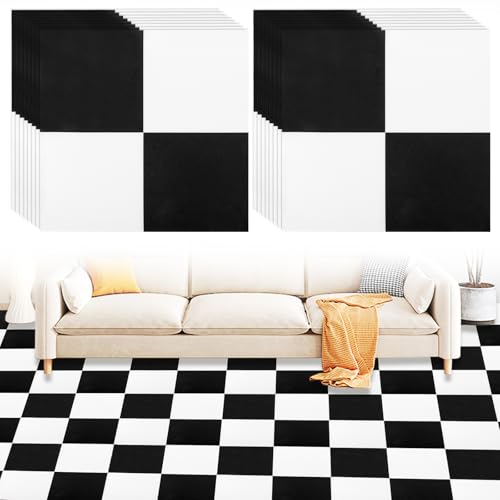 DAJAVE 20er Pack PVC Bodenbelag Selbstklebende Fliesen Vinylboden 30X30cm Schachbrett (Gesamtansicht: 6,00m x 6,00m) Vinyl-Boden in Schwarz-Weiß für Küche, Vinyl Bodenaufkleber Wasserdicht Matt von DAJAVE