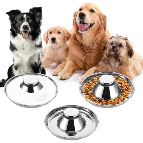 DAJAVE 3 Stück Edelstahl Welpennapf, Hundenapf Welpen, Hundefutter Wasserschale Langsam Fütternde Entwöhnungsschüssel für Kleine Hunde Katzen Haustiere (30CM) von DAJAVE