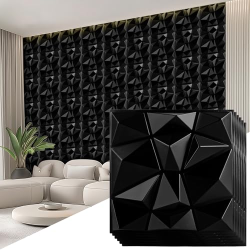 DAJAVE 30 Stück 3D Wandpaneele Diamant 30 x 30cm 3D Wandpanele, Selbstklebende Wandpaneele, matt schwarz, Hochsteifes PVC, Dauerhaft, Wall Deko Panel Wand Panels Polystyrol Wandplatten von DAJAVE