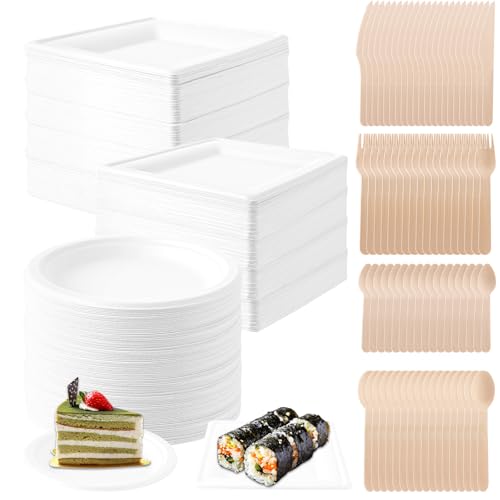 DAJAVE 350 Stück Teller Einwegteller + Holzbesteck, Teller umweltfreundlich, Hauptgericht + Vorspeise oder Dessert, Starre Einweg-Geschirr-Set DAJAVE 350 Stück Teller Einwegteller + Holzbesteck, Teller umweltfreundlich, Hauptgericht + Vorspeise oder Dessert, Starre Einweg-Geschirr-Set von DAJAVE