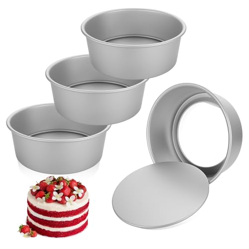DAJAVE 4 Stück Kuchenform Rund Backform 22 cm rund, 8cm Hoch Tortenform Round Cake Moulds, Aluminum Round Antihaft-Backformen Set und 8 Zoll,Silber von DAJAVE