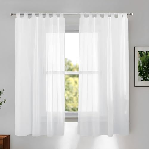 DAJAVE 4er Set Kurze Gardinen Wohnzimmer Modern 145 x 140 cm (H x B) Gardinen Schlaufenschal Transparente Schlaufen Gardine, Vorhang Transparent Wohnzimmer Luftig Dekoschal für Schlafzimmer Weiß von DAJAVE