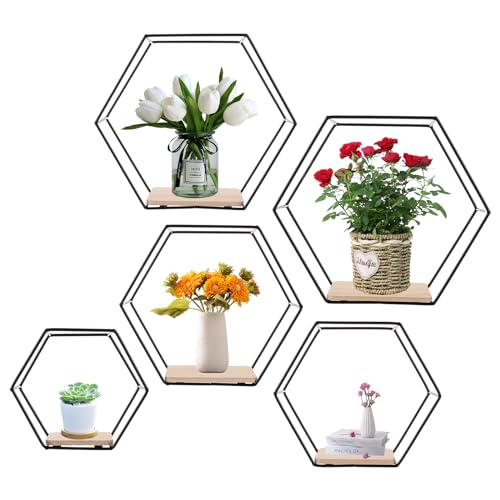 DAJAVE Wandregal Hexagon Schwarz Metall Schweberegal 5er Set Hexagon Floating Shelves Regal Wand Hexagon Deko Hängeregal für Wohnung, Büro, Café und Hotel Wanddeko DAJAVE Wandregal Hexagon Schwarz Metall Schweberegal 5er Set Hexagon Floating Shelves Regal Wand Hexagon Deko Hängeregal für Wohnung, Büro, Café und Hotel Wanddeko von DAJAVE