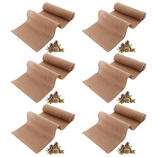 DAJAVE 6 Stück Jute Tischläufer 25cmx3m Tischband Natur, Juteband Tischband Tischläufer Jute Leinenstoff Meterware Zuschneidbar für Verschiedene Schreibtischgrößen Tischband für Gartenparty, Hochzeit von DAJAVE