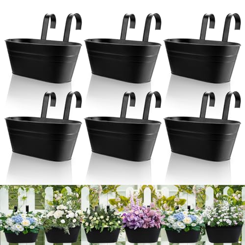 DAJAVE 6 Stück Metall Blumentopf Hängend, 27.5cm Hängeblumentopf, Hängende Blumentöpfe Schwarz, Blumentopf Balkongeländer Große Blumenkasten Hängend Für Balkon Zaun Garten von DAJAVE