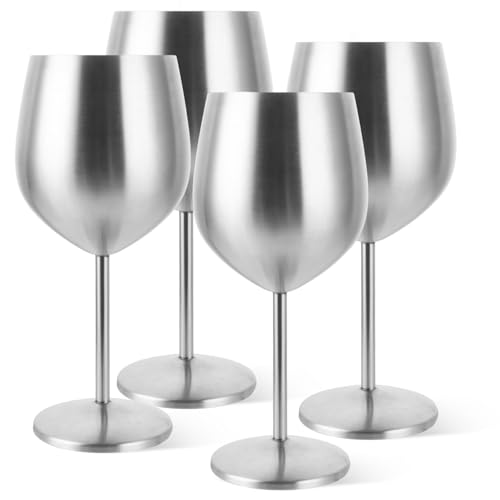 DAJAVE Edelstahl Weingläser 4er Set 500ml Cocktailgläser aus Edelstahl, Camping Weingläser Unzerbrechlich, Robust & Tragbare Metall Kelche, Champagner Gläser Set für Partys, Picknicks (Silber) von DAJAVE