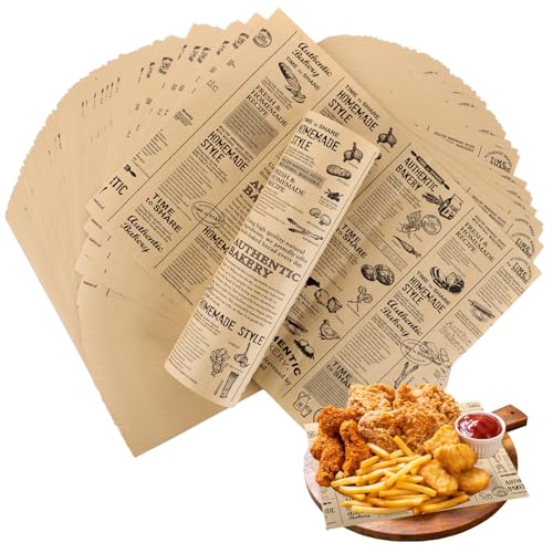 DAJAVE Fettdichte Papierbögen für Lebensmittel, Zeitungsstil, Fisch- und Chip-Papierbögen, Lebensmittelverpackungspapier, Wachspapier, ölbeständiges Papier für Sandwich, Pommes, Hamburger, 400 Stück DAJAVE Fettdichte Papierbögen für Lebensmittel, Zeitungsstil, Fisch- und Chip-Papierbögen, Lebensmittelverpackungspapier, Wachspapier, ölbeständiges Papier für Sandwich, Pommes, Hamburger, 400 Stück von DAJAVE