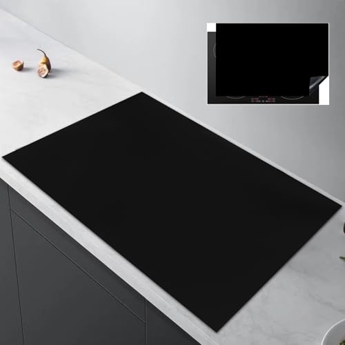 DAJAVE Herdabdeckplatte 54 x 90 cm Einteilig Induktionsmatte Küche Abdeckung Ceranfeld Herd Abdeckplatte Deko Vinyl Matte Aufrollbar Schwarz, Rutschfeste Induktionsmatte, Multifunktionale Schutzmatte von DAJAVE