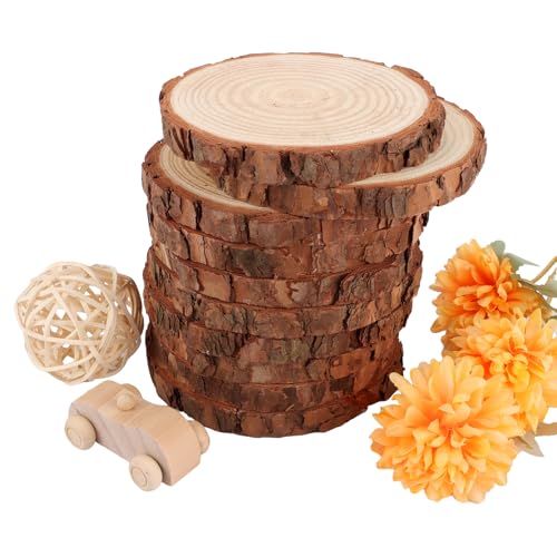 DAJAVE 10 Stück Holzscheiben 13-14cm Durchmesser Baumscheiben Rund zum Basteln, Rund Holzscheibe Untersetzer Holz Log, baumscheibe Deko, Baumscheiben für DIY Basteln Hochzeit Weihnachten von DAJAVE