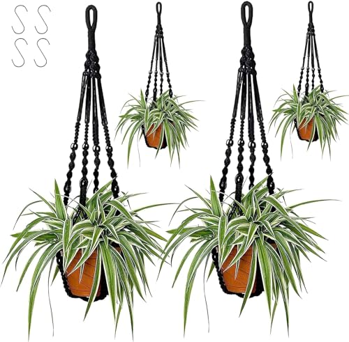 DAJAVE 4er Set Makramee Blumenampe, Pflanzenhänger 84cm Extra Lang Boho Deko Baumwollseil Blumentopfhalter Hängeampel Pflanzen für Innen Außen Decken Balkone Dekoration, Garten Haus Dekoratio von DAJAVE
