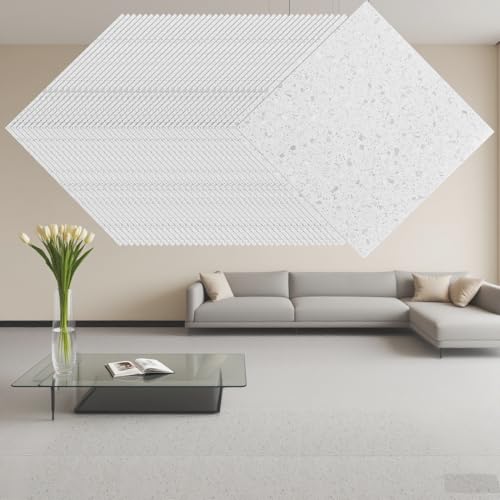DAJAVE 40 Stück PVC Bodenbelag Betonoptik, 30cm x 30cm Vinylboden Selbstklebend Bodenfliesen Betonoptik Weiß Klebefliesen Boden, Vinylboden Rutschfest, Wasserfest, Vinyl Fliesen Wohnzimmer (Weiß) von DAJAVE