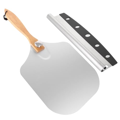 DAJAVE 12 Zoll Pizzaschieber Edelstahl Pizzaschaufel 30 cm Pizza Schieber mit Faltbarem Griff aus Akazienholz und Pizzamesser Profi Edelstahl, Pizza-Schieber edelstahl, Spülmaschinenfest von DAJAVE