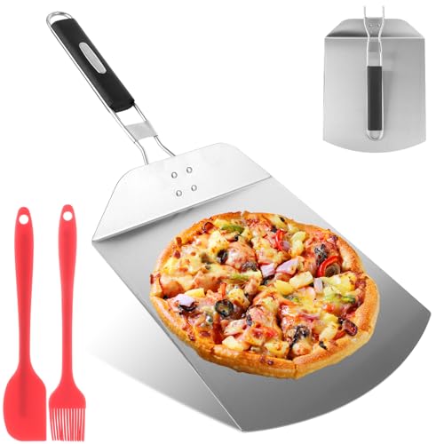 DAJAVE Pizzaschieber Perforiert, 32 x 32 cm Pizzaschaufel aus harteloxiertem Aluminium, Pizza-Schieber mit verlängertem Silikongriff,Pizzaheber für hausgemachte (Unperforiert, 12 Zoll-24x24 cm) von DAJAVE