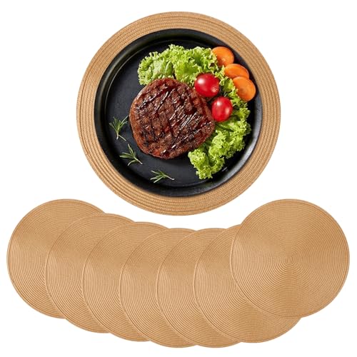 DAJAVE Runde Tischsets Platzsets Abwaschbar 8er Set 38cm Platzdeckchen Gold Platzset Rund rutschfest Hitzebeständig für Küche Hochzeit Weihnacht von DAJAVE