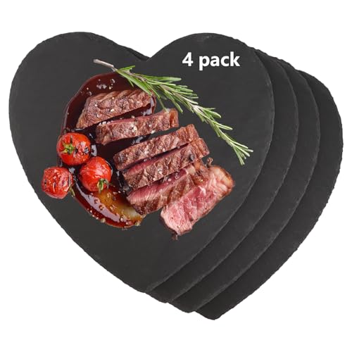 DAJAVE Schieferplatten 25cm 4er Set Schiefertafel Herz, Design Große Grabplatte Herz aus Schiefer mit Gravur, Servierplatten aus Schiefer, Schieferplatte Servierplatte herz mit Kreidestift von DAJAVE