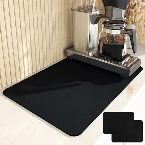 DAJAVE 2 Stück Kaffeemaschine Abtropfmatte 60 x 50 cm Abtropfmatte Geschirr, Schnelltrocknend Abtropfmatte Kaffeemaschine Matte Kaffeematte Abtropfmatte für Kaffeemaschine, Küche, Spüle, Schwarz Mat von DAJAVE