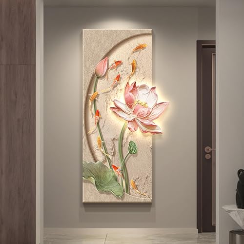 3D-Skulptur-Dekoration Mit Licht, Fisch-Lotus-Wandskulptur, Handgefertigter Sandstein, Dekorative Wandlampe Für Wohnzimmer, Eingang, Büro, Schlafzimmer(B,60 * 120cm) von DAJIAYIQI