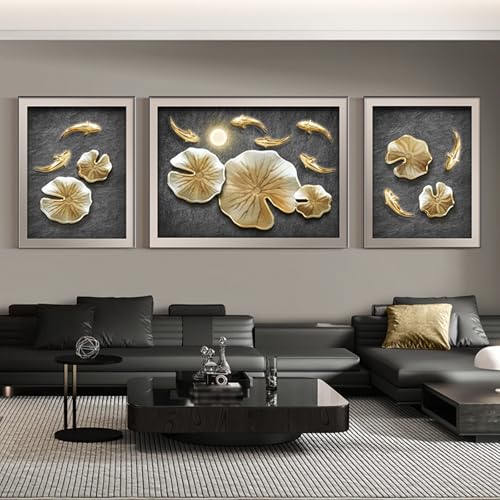 3D-Wandkunstdekor, Großes Wandskulpturengemälde Aus Metall Zum Aufhängen, Gehärteter Spiegel, Modernes, Helles, Luxuriöses Dreifach-Wandbild Für Wohnzimmer, Eingang, Büro(A,45cm) von DAJIAYIQI