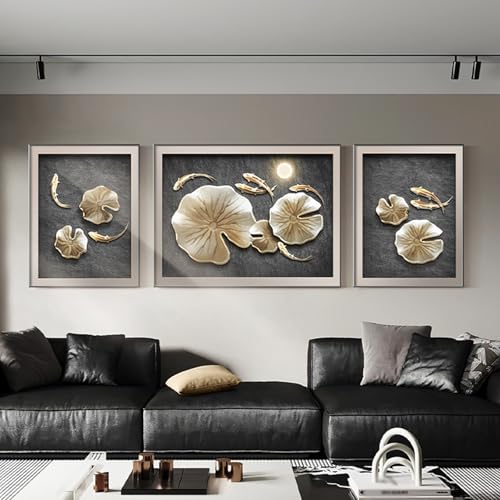 3D-Wandkunstdekor, Großes Wandskulpturengemälde Aus Metall Zum Aufhängen, Gehärteter Spiegel, Modernes, Helles, Luxuriöses Dreifach-Wandbild Für Wohnzimmer, Eingang, Büro(B,60cm) von DAJIAYIQI