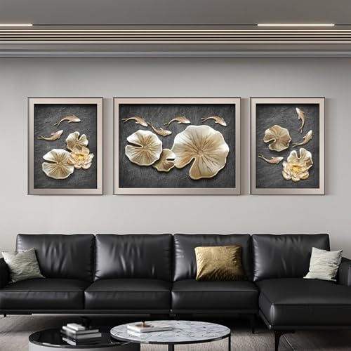 3D-Wandkunstdekor, Großes Wandskulpturengemälde Aus Metall Zum Aufhängen, Gehärteter Spiegel, Modernes, Helles, Luxuriöses Dreifach-Wandbild Für Wohnzimmer, Eingang, Büro(C,45cm) von DAJIAYIQI