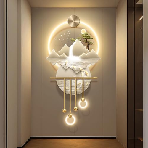 Großes Skulpturengemälde Zum Aufhängen An Der Wand, 3D-Wandkunstdekor Mit Metallkugelanhänger, Umweltfreundliche UV-Rückseite, Wandbild Mit Neun Fischen Zum Aufhängen(D,60 * 120cm) von DAJIAYIQI