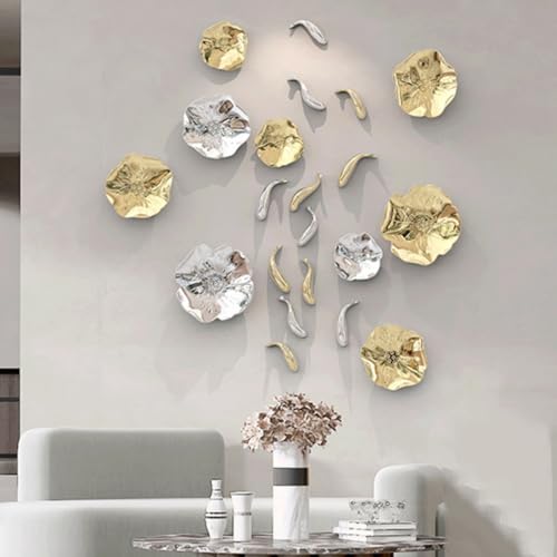 Moderne Wandskulpturen, 3D-großes Wandkunstdekor, Karpfenfisch-Lotusblatt-Wandanhänger, ABS-Materialien, Wandbehangdekoration, für Zuhause, Schlafzimmer, Badezimmer, Wohnzimmer(Set of B) von DAJIAYIQI