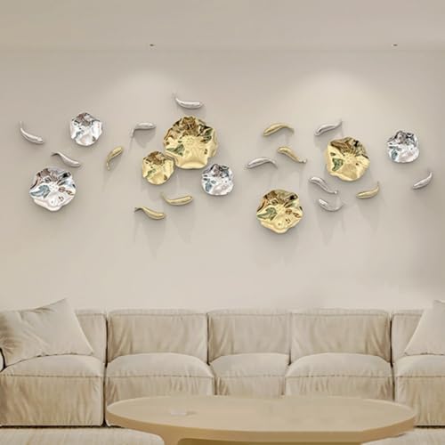 Moderne Wandskulpturen, 3D-großes Wandkunstdekor, Karpfenfisch-Lotusblatt-Wandanhänger, ABS-Materialien, Wandbehangdekoration, für Zuhause, Schlafzimmer, Badezimmer, Wohnzimmer(Set of C) von DAJIAYIQI