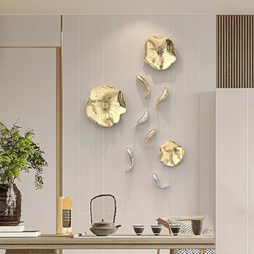 Moderne Wandskulpturen, 3D-großes Wandkunstdekor, Karpfenfisch-Lotusblatt-Wandanhänger, ABS-Materialien, Wandbehangdekoration, für Zuhause, Schlafzimmer, Badezimmer, Wohnzimmer(Set of D) von DAJIAYIQI