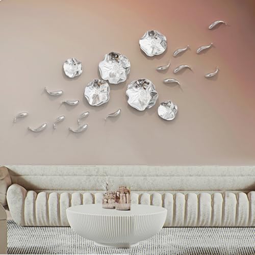 Moderne Wandskulpturen, 3D-großes Wandkunstdekor, Karpfenfisch-Lotusblatt-Wandanhänger, ABS-Materialien, Wandbehangdekoration, für Zuhause, Schlafzimmer, Badezimmer, Wohnzimmer(Set of F) von DAJIAYIQI