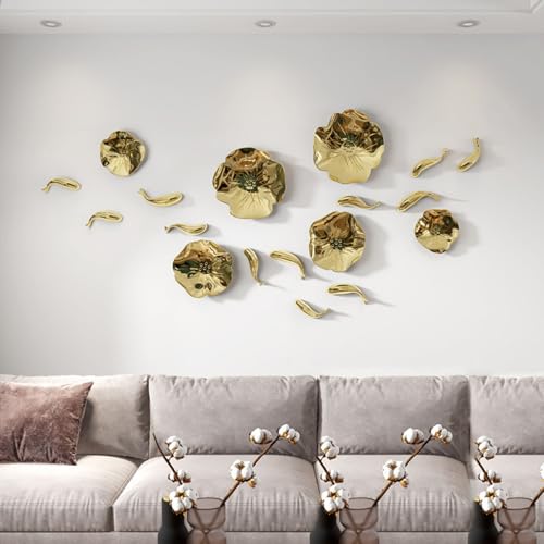 Moderne Wandskulpturen, 3D-großes Wandkunstdekor, Karpfenfisch-Lotusblatt-Wandanhänger, ABS-Materialien, Wandbehangdekoration, für Zuhause, Schlafzimmer, Badezimmer, Wohnzimmer(Set of H) von DAJIAYIQI
