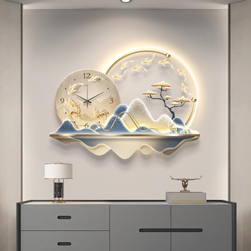 Wandskulptur-Malerei-Dekoration, 3D-Kunst-Wanddekor-Uhr Mit LED-Licht, Kristallporzellan-Verfahren, Moderne Dekorative Wandlampe Für Den Eingang Zum Wohnzimmer(A,80 * 60cm) von DAJIAYIQI
