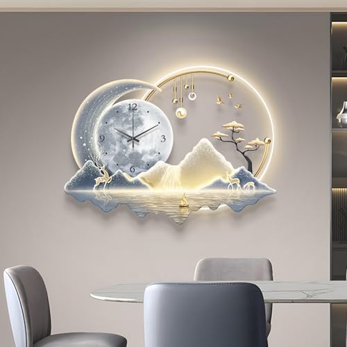 Wandskulptur-Malerei-Dekoration, 3D-Kunst-Wanddekor-Uhr Mit LED-Licht, Kristallporzellan-Verfahren, Moderne Dekorative Wandlampe Für Den Eingang Zum Wohnzimmer(B,100 * 75cm) von DAJIAYIQI