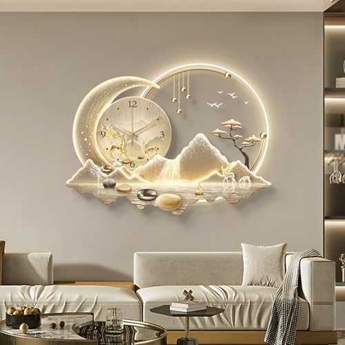 Wandskulptur-Malerei-Dekoration, 3D-Kunst-Wanddekor-Uhr Mit LED-Licht, Kristallporzellan-Verfahren, Moderne Dekorative Wandlampe Für Den Eingang Zum Wohnzimmer(C,100 * 75cm) von DAJIAYIQI
