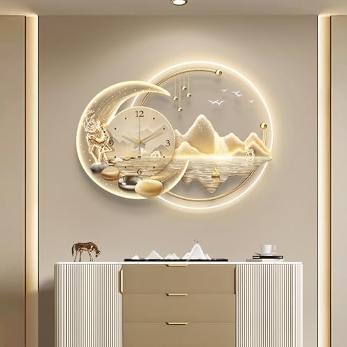 Wandskulptur-Malerei-Dekoration, 3D-Kunst-Wanddekor-Uhr Mit LED-Licht, Kristallporzellan-Verfahren, Moderne Dekorative Wandlampe Für Den Eingang Zum Wohnzimmer(D,100 * 75cm) von DAJIAYIQI