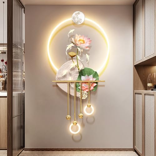 Wandskulpturengemälde Mit LED-Licht, 3D-Kunst-Wanddekor Mit Hängenden Teilen Aus Aluminiumlegierung, Acrylplatte, Wandbild Mit Neun Fischen Zum Aufhängen Für Wohnzimmer(C,50 * 100cm) von DAJIAYIQI