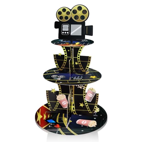 DAJISI Etagere 3 Etagen, Cupcake Ständer Thema Der Filmnacht Muffin Deko Spanplatte Tortenständer 3 Etagen Etagere Pappe für Filmgeburtstagsparty, Filmnachtparty von DAJISI